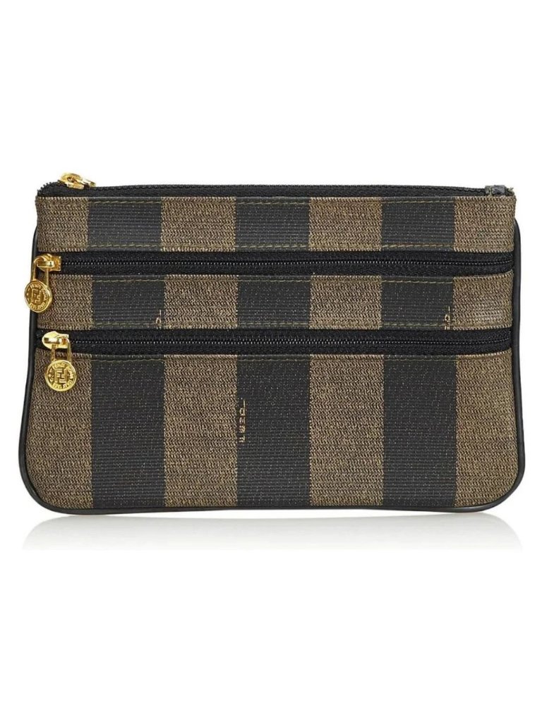 Fendi Vintage Pequin Multi-Zipper Canvas Striped Zucca Pouch Clutch